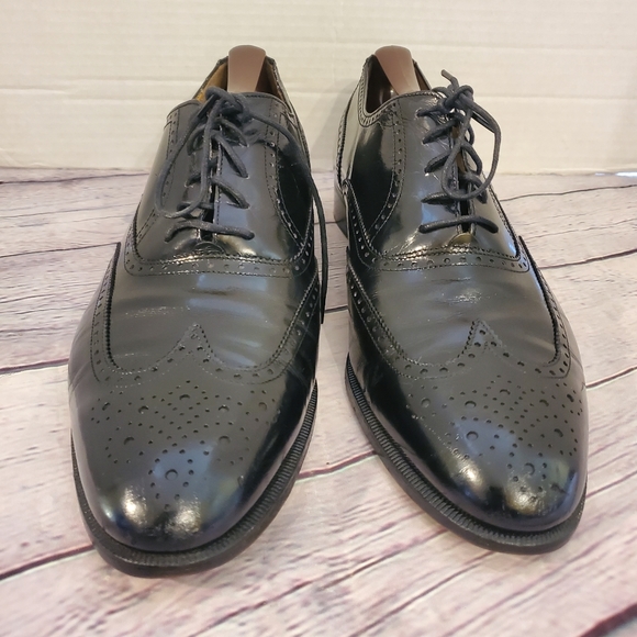 FERRAGAMO SALVATORE MEN'S MADE IN ITALY WINGTIP TIE-UP OXFORD BLACK SIZE 10.5 C - Picture 4 of 12